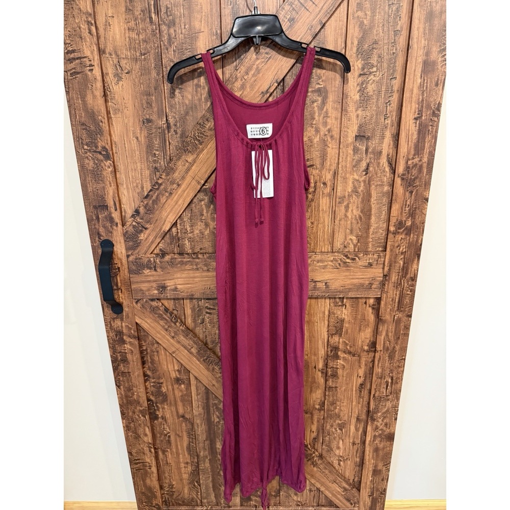 MM6 Maison Margiela Women's M Sleeveless Maxi Dress Pockets Drawstring Burgundy